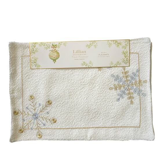 Lillian August Christmas Placemats Set of 4 Gold & Silver Snowflake Holiday Glam - Picture 1 of 13